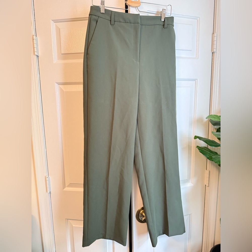 Joie Olive Green Wide Leg Trousers Sz 6 Preppy Minimalist Office Olivia Pope